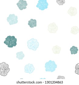Light Blue, Green vector seamless elegant wallpaper with flowers. Abstract illustration with flowers in doodles style. Pattern for trendy fabric, wallpapers.
