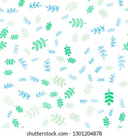 Light Blue, Green vector seamless abstract backdrop with leaves, branches. An elegant bright illustration with leaves and branches. Design for textile, fabric, wallpapers.