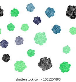 Light Blue, Green vector seamless natural artwork with flowers. Illustration with colorful abstract doodle flowers. Template for business cards, websites.