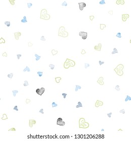 Light Blue, Green vector seamless template with doodle hearts. Illustration with hearts in love concept for valentine's day. Template for Valentine's greeting postcards.
