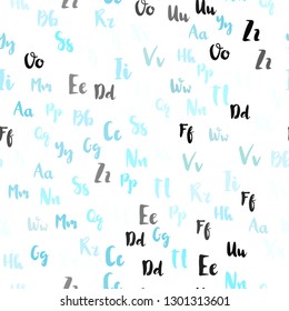 Light Blue, Green vector seamless backdrop with english symbols. Blurred design in simple style with signs of alphabet. Pattern for trendy fabric, wallpapers.