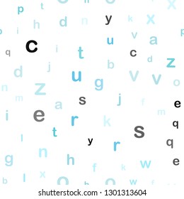 Light Blue, Green vector seamless texture with ABC characters. Blurred design in simple style with signs of alphabet. Pattern for trendy fabric, wallpapers.