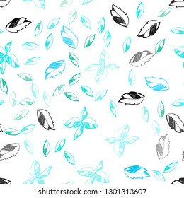 Light Blue, Green vector seamless doodle pattern with leaves. Doodle illustration of leaves in Origami style with gradient. Pattern for design of window blinds, curtains.