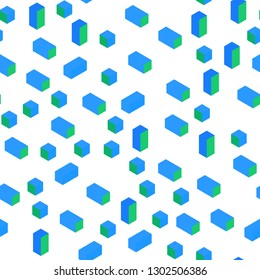 Light Blue, Green vector seamless, isometric pattern in square style. Beautiful illustration with rectangles and squares. Texture for window blinds, curtains.