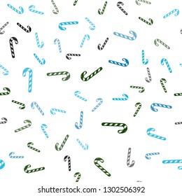 Light Blue, Green vector seamless background with sweet xmas lollipops.