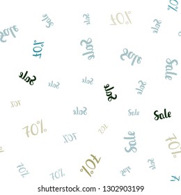 Light Blue, Green vector seamless cover with symbols of 70 % sales. Shining colorful illustration with isolated selling prices. Template for season sales, shopping ads.