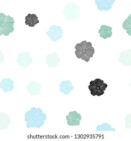 Light Blue, Green vector seamless doodle backdrop with flowers. Creative illustration in blurred style with flowers. Design for textile, fabric, wallpapers.