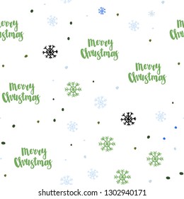 Light Blue, Green vector seamless template with ice snowflakes. Colorful decorative design in xmas style with snow. Pattern for design of fabric, wallpapers.