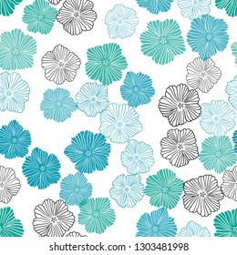 Light Blue, Green vector seamless elegant wallpaper with flowers. Colorful illustration in doodle style with flowers. Pattern for trendy fabric, wallpapers.