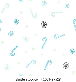 Light Blue, Green vector seamless pattern with delicious xmas candies.