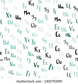 Light Blue, Green vector seamless texture with ABC characters. Abstract illustration with colored latin alphabet. Texture for window blinds, curtains.
