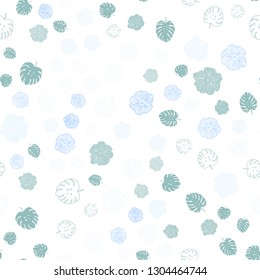 Light Blue, Green vector seamless doodle template with leaves, flowers. Modern abstract illustration with leaves and flowers. Texture for window blinds, curtains.