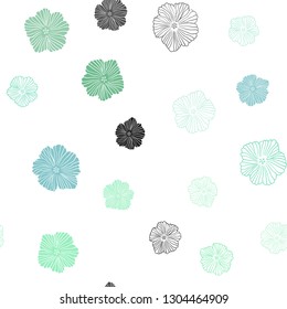 Light Blue, Green vector seamless abstract pattern with flowers. Colorful illustration with flowers in doodle style. Texture for window blinds, curtains.
