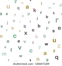 Light Blue, Green vector seamless texture with ABC characters. Colored alphabet signs with gradient on white background. Texture for window blinds, curtains.