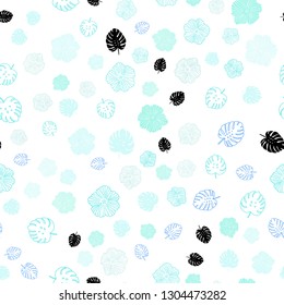 Light Blue, Green vector seamless elegant wallpaper with leaves, flowers. Doodle illustration of leaves and flowers in Origami style. Design for wallpaper, fabric makers.