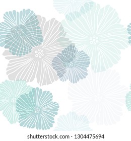 Light Blue, Green vector seamless natural artwork with flowers. Illustration with colorful abstract doodle flowers. Pattern for trendy fabric, wallpapers.
