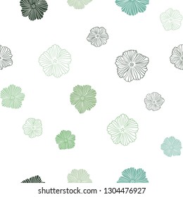 Light Blue, Green vector seamless doodle backdrop with flowers. Flowers with gradient on white background. Texture for window blinds, curtains.
