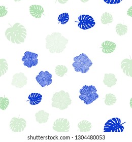 Light Blue, Green vector seamless doodle pattern with flowers, leaves. Decorative design in Indian style on white background. Pattern for design of fabric, wallpapers.