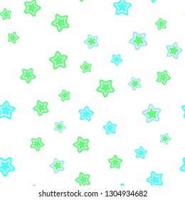 Light Blue, Green vector seamless cover with small and big stars. Stars on blurred abstract background with gradient. Design for wallpaper, fabric makers.