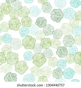 Light Blue, Green vector seamless natural pattern with flowers. Sketchy doodle flowers on white background. Design for wallpaper, fabric makers.