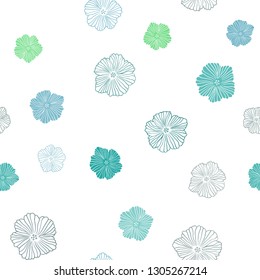 Light Blue, Green vector seamless doodle texture with flowers. Abstract illustration with flowers in doodles style. Design for textile, fabric, wallpapers.