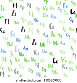 Light Blue, Green vector seamless template with isolated letters. Modern geometrical illustration with ABC english symbols. Pattern for design of fabric, wallpapers.