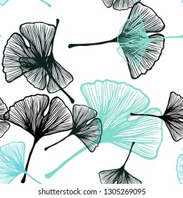 Light Blue, Green vector seamless abstract design with leaves. Blurred decorative design in Indian style with leaves. Pattern for trendy fabric, wallpapers.