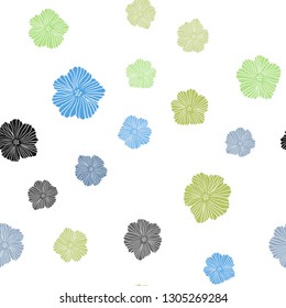 Light Blue, Green vector seamless doodle template with flowers. Flowers with gradient on white background. Design for wallpaper, fabric makers.
