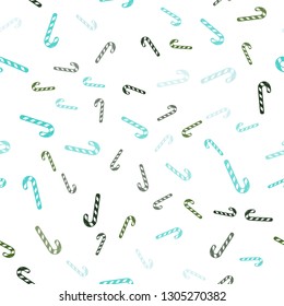 Light Blue, Green vector seamless template with sweet christmas sticks.