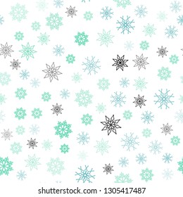 Light Blue, Green vector seamless template with ice snowflakes. Blurred decorative design in xmas style with snow. Pattern for design of fabric, wallpapers.