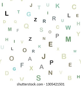 Light Blue, Green vector seamless background with signs of alphabet. Colored alphabet signs with gradient on white background. Template for business cards, websites.