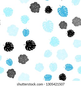 Light Blue, Green vector seamless doodle background with flowers, leaves. Colorful illustration in doodle style with leaves, flowers. Texture for window blinds, curtains.