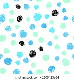 Light Blue, Green vector seamless doodle template with leaves. Creative illustration in blurred style with leaves. Pattern for design of fabric, wallpapers.