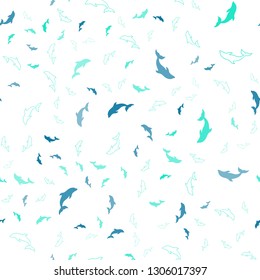 Light Blue, Green vector seamless background with dolphins. Isolated sea dolphins on white background. Pattern for marine leaflets.