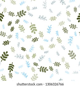 Light Blue, Green vector seamless elegant template with leaves, branches. An elegant bright illustration with leaves and branches. Design for textile, fabric, wallpapers.