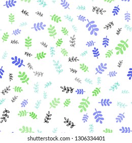 Light Blue, Green vector seamless natural pattern with leaves, branches. Leaves and branches with gradient on white background. Pattern for design of fabric, wallpapers.