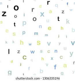 Light Blue, Green vector seamless pattern with ABC symbols. Abstract illustration with colored latin alphabet. Pattern for design of fabric, wallpapers.