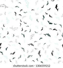 Light Blue, Green vector seamless texture with dolphins. Natural illustration with sea dolphins. Pattern for wildlife ad, booklets.