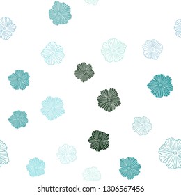 Light Blue, Green vector seamless doodle texture with flowers. Flowers in natural style on white background. Pattern for trendy fabric, wallpapers.