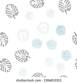 Light Blue, Green vector seamless natural pattern with flowers, leaves. Colorful illustration in doodle style with leaves, flowers. Pattern for trendy fabric, wallpapers.