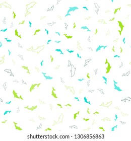 Light Blue, Green vector seamless template with dolphins. Decorative design in natural style with sea dolphins. Pattern for websites of animals.
