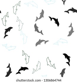 Light Blue, Green vector seamless background with dolphins. Isolated sea dolphins on white background. Pattern for marine leaflets.
