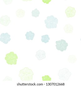 Light Blue, Green vector seamless natural background with flowers. Flowers with gradient on white background. Texture for window blinds, curtains.