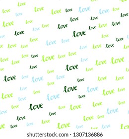 Light Blue, Green vector seamless cover with quote LOVE YOU. Illustration with phrase LOVE YOU for valentine's day. Design for wallpaper, fabric makers.