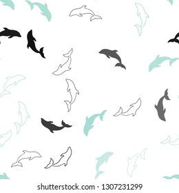 Light Blue, Green vector seamless template with dolphins. Isolated sea dolphins on white background. Pattern for wildlife ad, booklets.