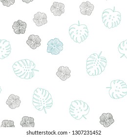 Light Blue, Green vector seamless natural pattern with flowers, leaves. Brand new colored illustration with leaves and flowers. Design for textile, fabric, wallpapers.