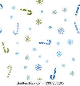 Light Blue, Green vector seamless pattern with delicious xmas candies.