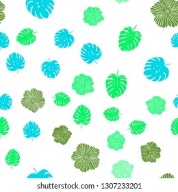 Light Blue, Green vector seamless doodle background with flowers, leaves. Shining colored illustration with leaves and flowers. Design for textile, fabric, wallpapers.