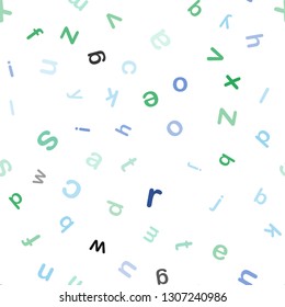 Light Blue, Green vector seamless pattern with ABC symbols. Shining illustration with ABC symbols on abstract template. Template for business cards, websites.