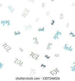 Light Blue, Green vector seamless texture with selling prices 70 %. Colorful set of  percentage signs in simple style. Pattern for ads, posters, banners of sales.